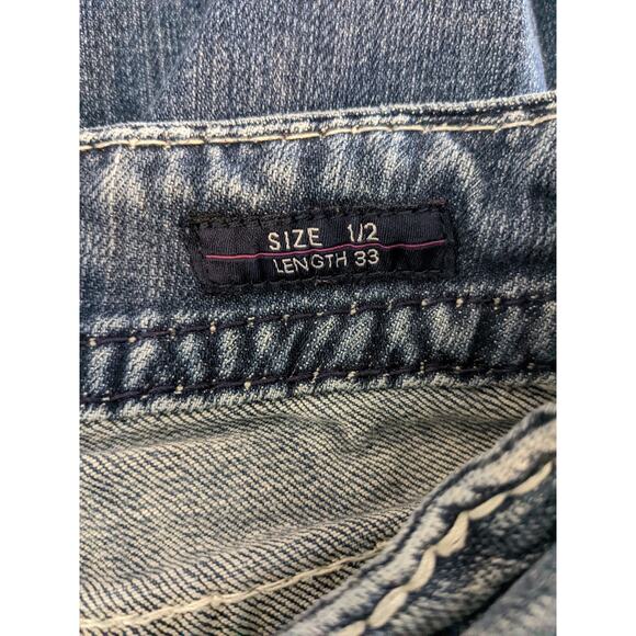 Vigoss Bootcut Jeans 1/2 Blue The New York Slim 29x30 Thick Stitching Bling Dark - Picture 5 of 13